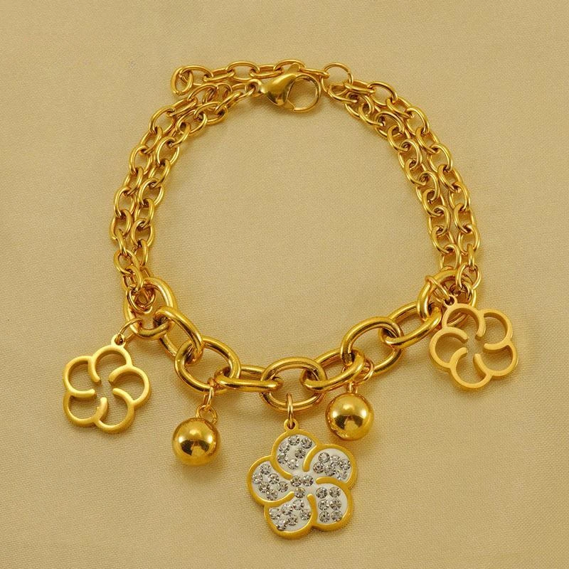 

Stainless Steel Plated 18k Gold Fashionable Hollow Flower Bracelet Zircon Pendant Bangles for Women Fashion Jewelry Accessories