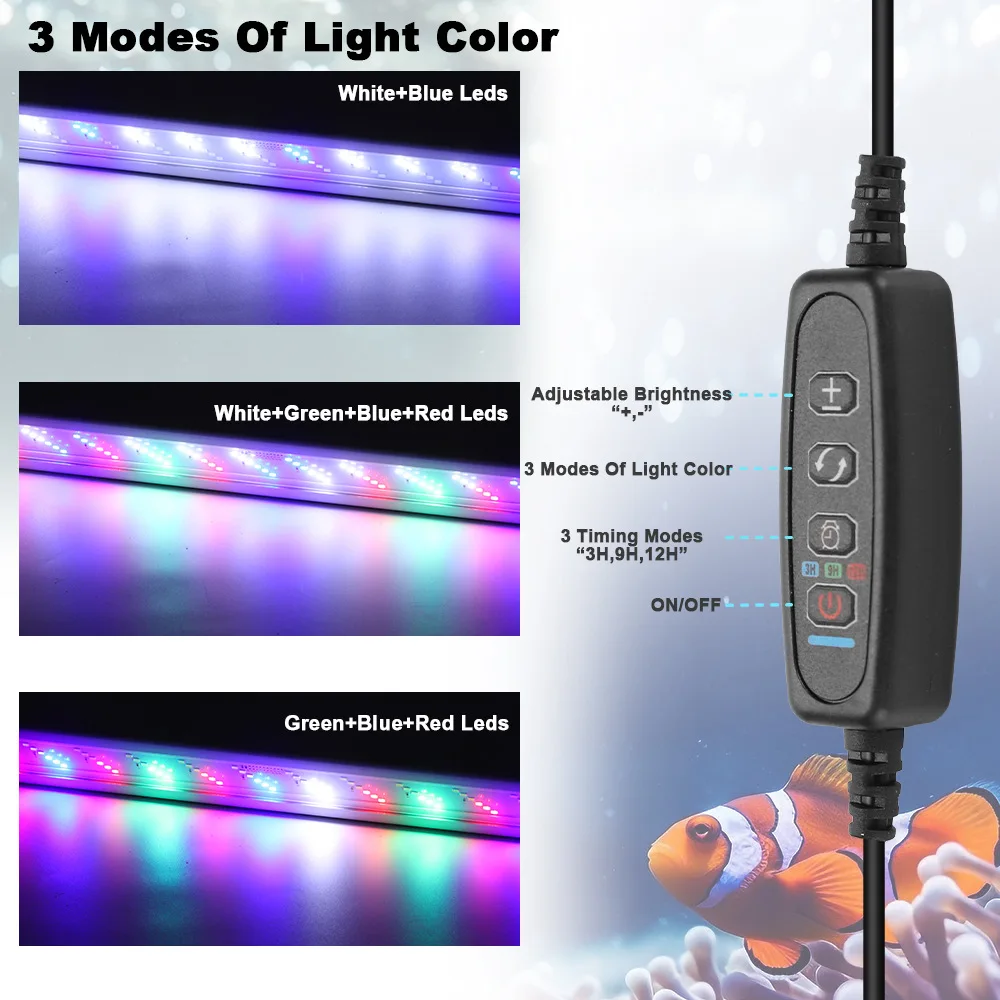 Ultra Thin LED Aquarium Light with Timer & Dimmer - Adjustable 18-70CM Clip-On Aquatic Plant Illumination