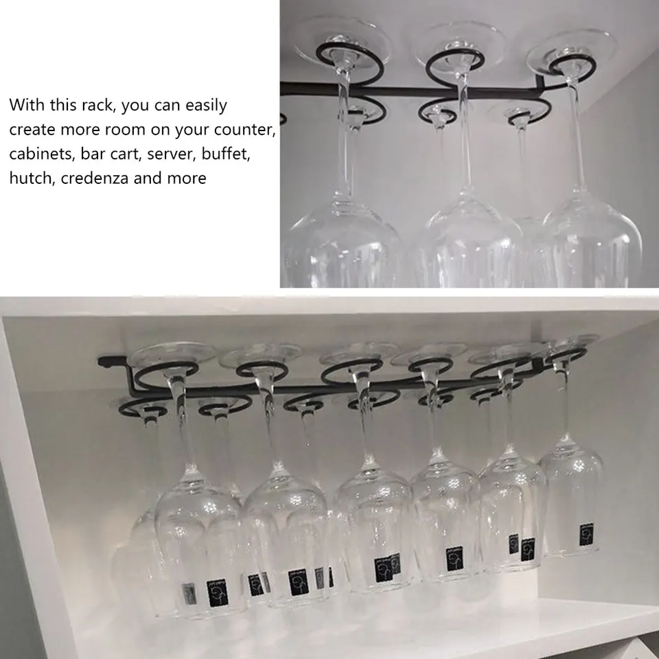 Portabicchieri da vino sospeso sotto il ripiano, in plastica, per bicchieri da vino, appendiabi per asciugatura e conservazione, per cucina e bar  15