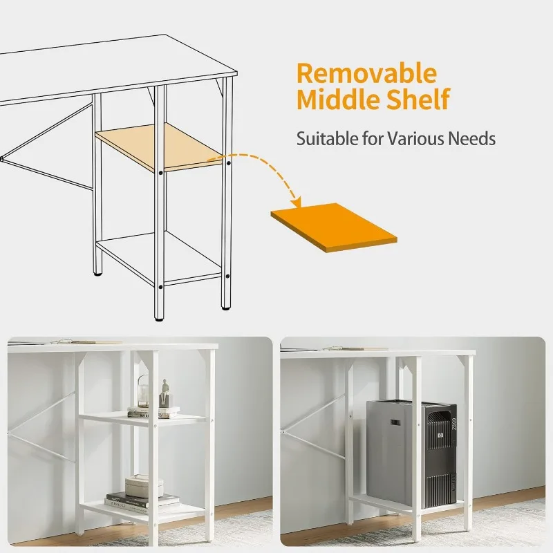 Small Computer Desk, 35 Inch Home Office Desk with Storage Shelves, Study Writing Desk, White 6