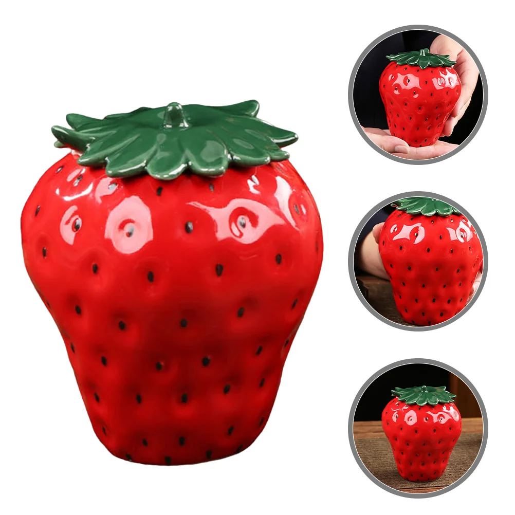 

Strawberry Canister Ceramic Jars Cookie Jar Container Vase Tea Canister Seasoning Jar Sugar Bowl Lid Kitchen Storage Red