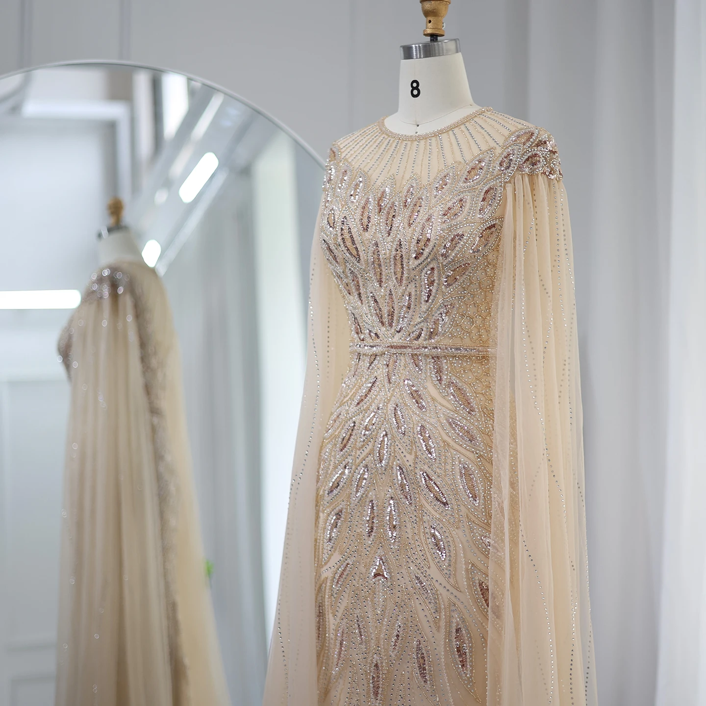 Sa5fc664e9493443ca70052747edd0ac6q Luxury Arabic Blue Mermaid Evening Dress with Cape Sleeves Sage Green Gold Dubai Women Wedding Party Gowns Mallzona