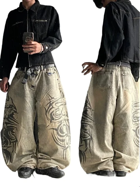 Y2K Gothic Oversized Jeans Unisex High Street Japanese Fashion Vintage Wide Pants Harajuku Hip-Hop Street Work Pants 1