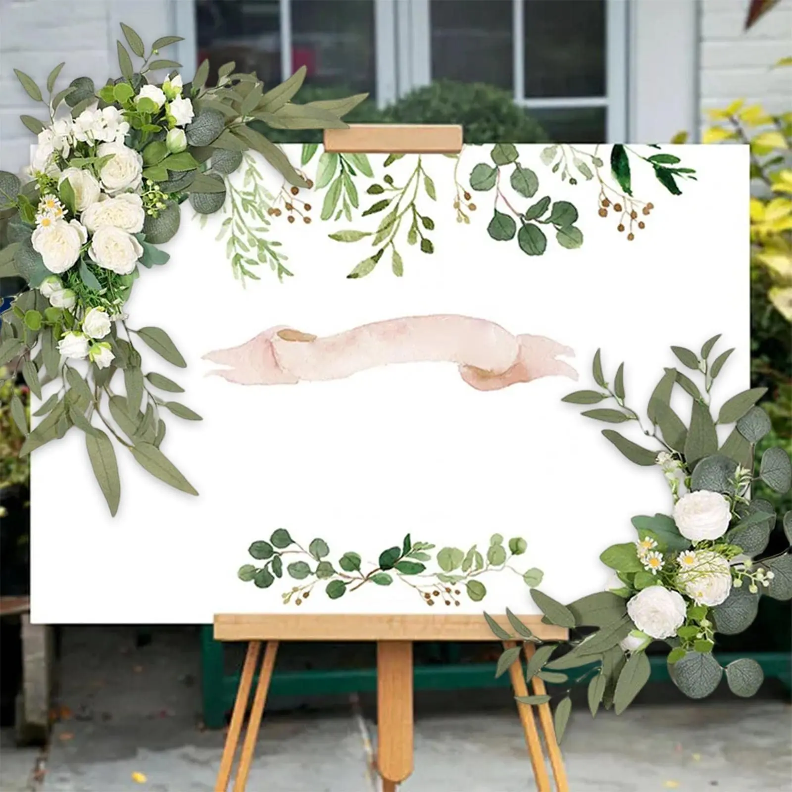 Wedding arch set party arch set 2 Pcs Artificial Wedding Arch Flowers Kit Wedding Flowers Garlands Silk Peony Flower Swag Welcome Sign Floral for Ceremony Party
