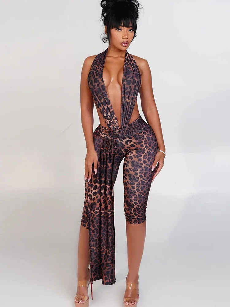 Weird Puss Patchwork Halter Romper Women Ribbon Sleeveless Elastic Backless Workout Activewear Midnight Activity Slim Playsuits 5
