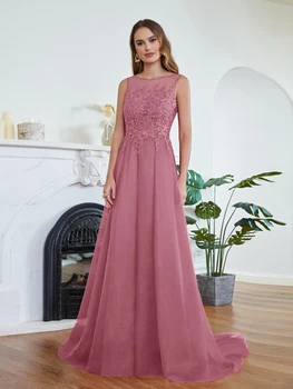 فستان وصيفة العروس من BABYONLINE باللون الوردي المغبر مع صدرية من الدانتيل، من التل المتدفق على شكل حرف a للمناسبات الرسمية وحفلات الزفاف للنساء 4