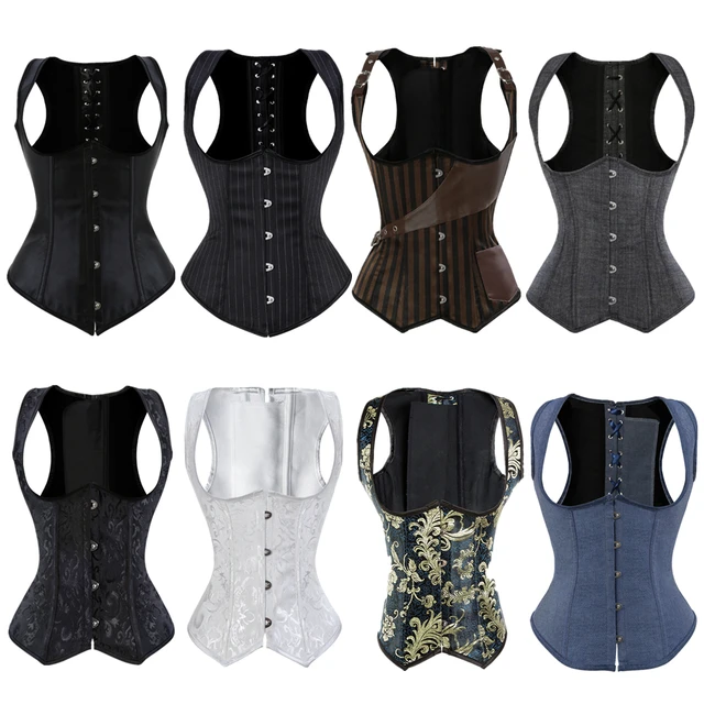 Cheap Women Underbust Steampunk Corset Top Lace Up Gothic Bustier Sexy  Lingerie Korsett Waist Cincher