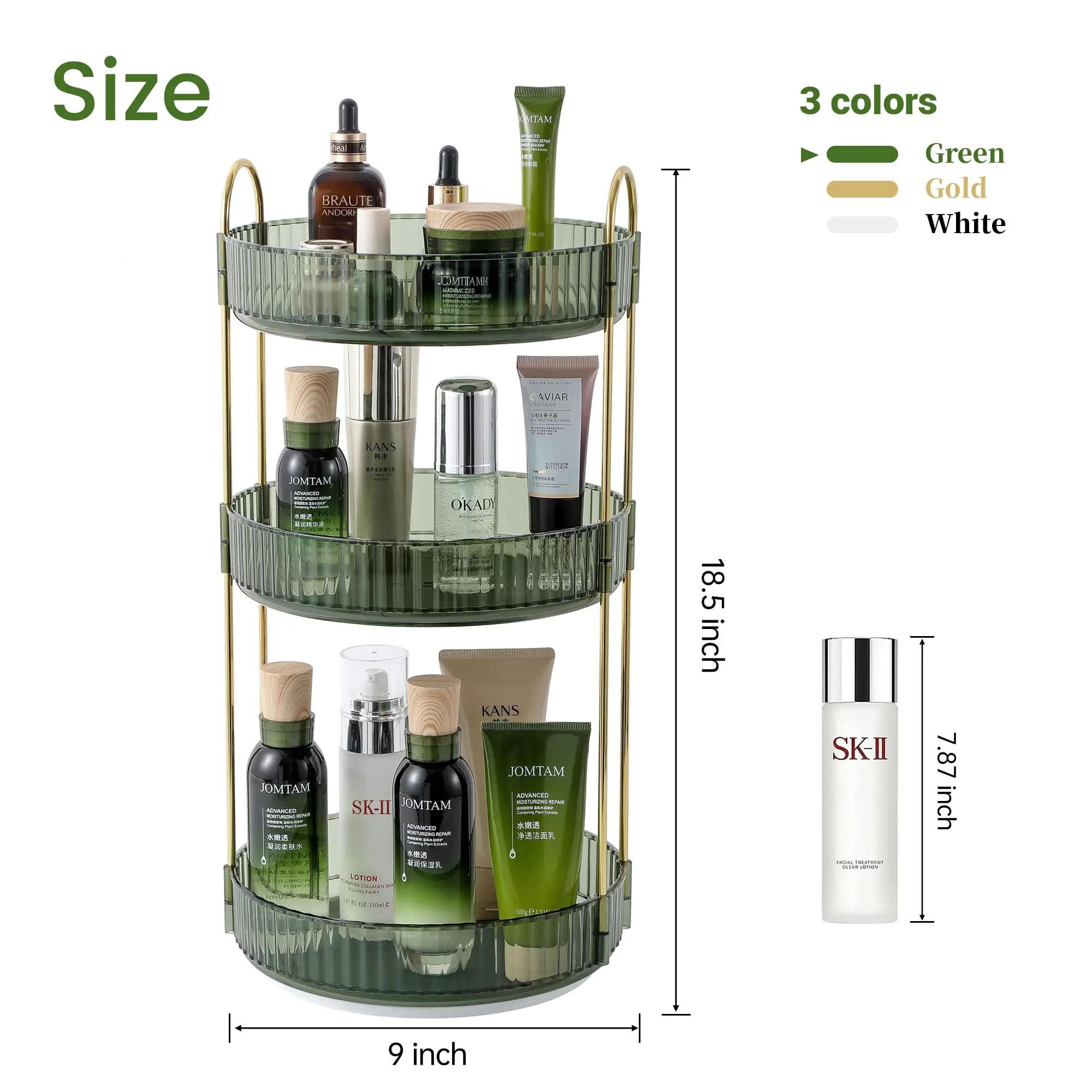 Rotating Makeup Organizer for Vanity Make Up Storage Box for Bathroom Counter Clear Cosmetic Toiletry Dresser Spinning Holder 3