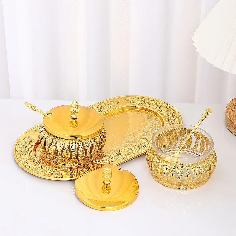 Modern Gold Metal Spice Jar Sealed Glass Sugar Spice Box Kitchen Utensils Salt Chili Jar Food Storage Container Home Decoration