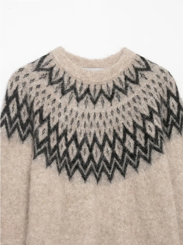 Chic Autumn Knitted Pullover Women Vintage Jacquard Sweater Fashion Casual Long Sleeve Female Elegant Knitwear Top