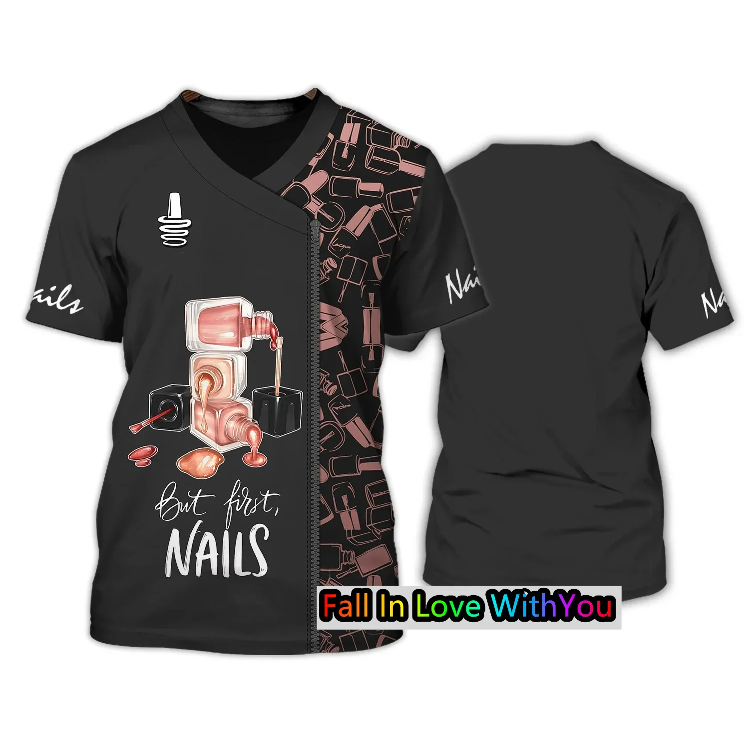 New Nail Artist Women's Oversized Tshirt Fashion Round Neck Short Sleeve Female Clothing Loose 3D Nail Polish Printed TShirt Top