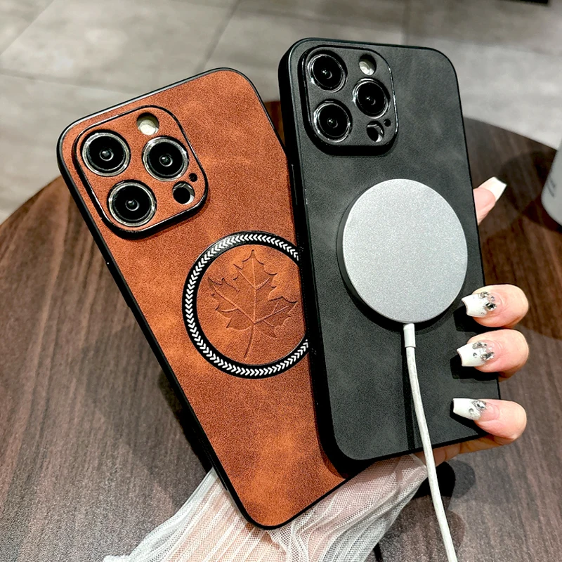 Retro Leather Phone Case With Magsafe Wireless Charging Support_voghion.com