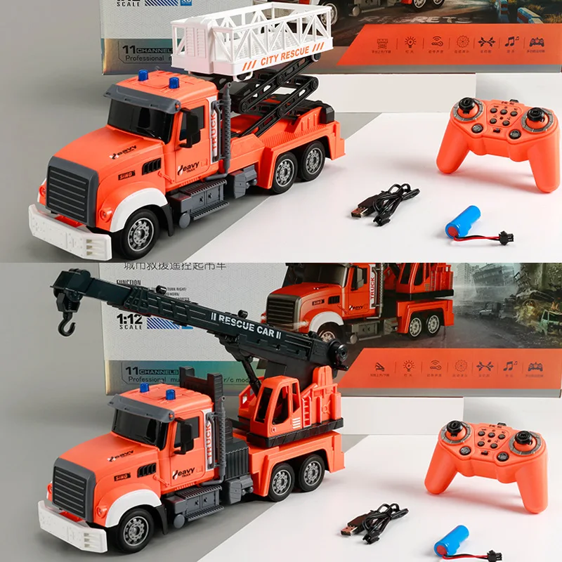 Wireless remote control crane rescue truck lift platform with lights and music simulation of children's toys boy gifts 3