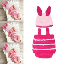 

Newborn Handmade Photography Props Infant Outfits Baby Rabbit Shaped Crochet Knit Hat Shorts Warm Girls Clothes