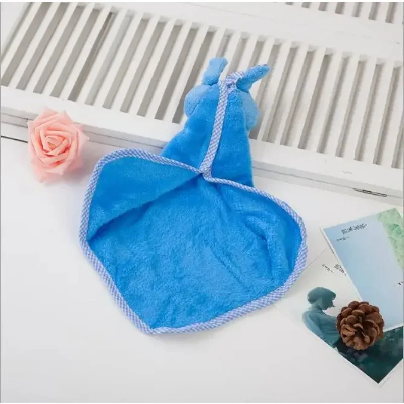 Hand Towel Cute Baby Infant Coral Velvet Hand Towel Cartoon Animal Rabbit Kitchen Hanging Bath Wipe Towel Washcloths Kids Handkerchief