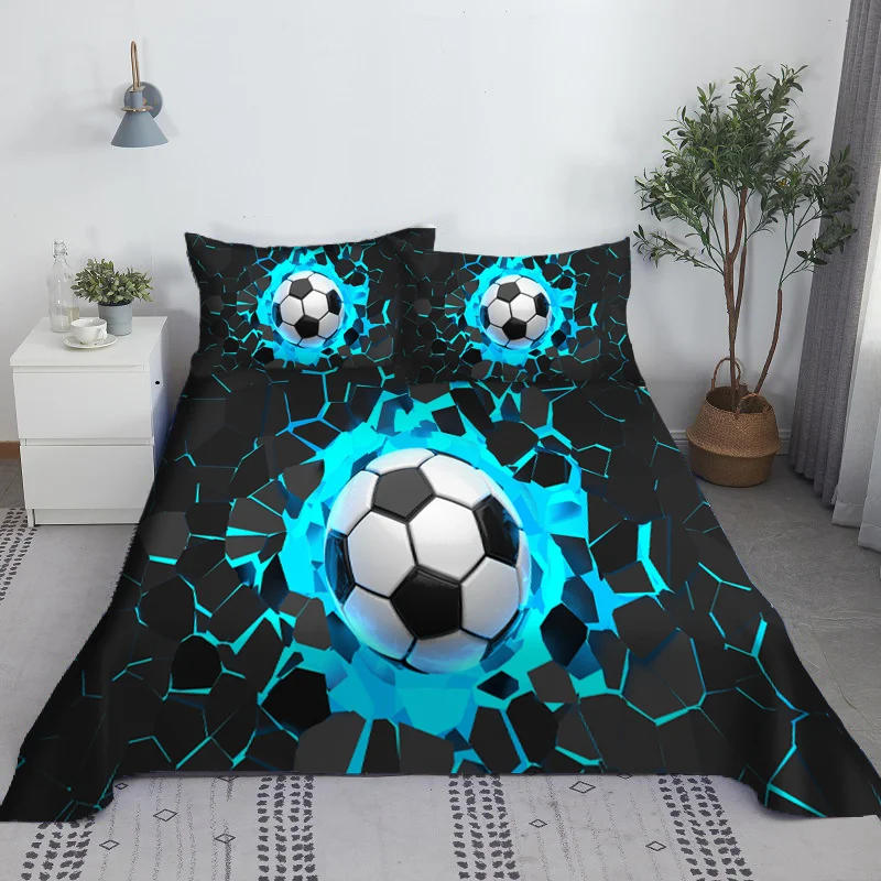 Description Picture 6 of itemSoccer Football Bed Sheet Set Cartoon Digital Print Polyester Bed Flat Sheet and Pillowcase 2/3pcs Bedding for Boys Teens Child