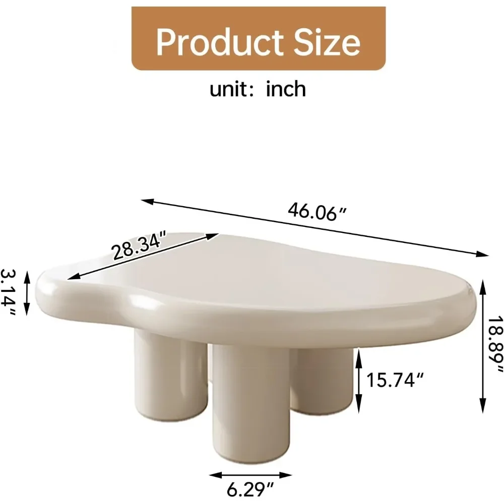 Cloud Coffee Table with 18.89" Legs, Cute Coffee Table, White Modern Tea Table, Irregular Indoor End Table for Living Room