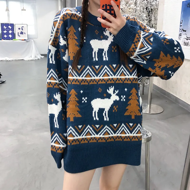 

New Christmas Sweater Female Autumn Winter 2021 Loose Korean Lazy Wind Pullover Very Fairy Red Net Red Top Tide