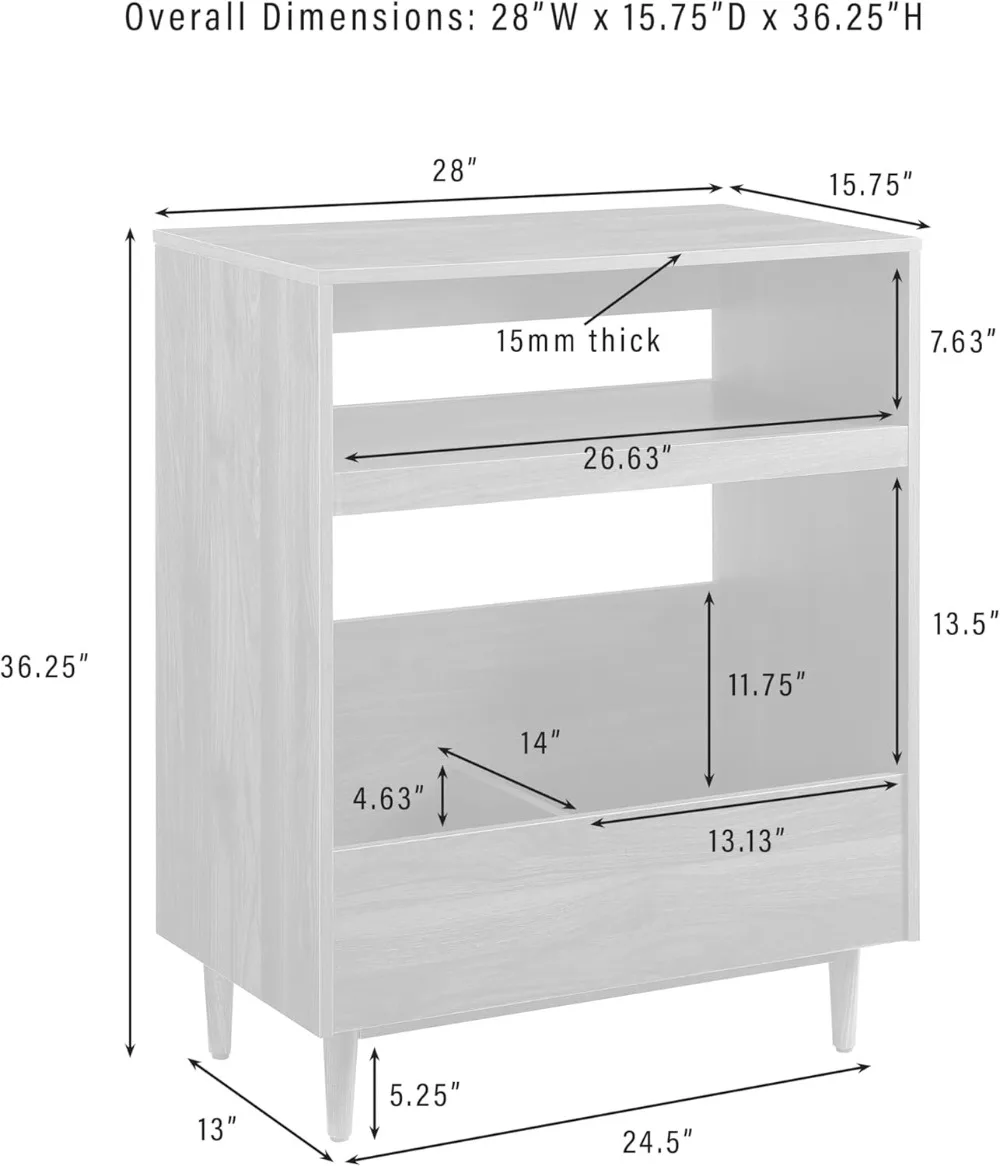 Mid Century Modern Turntable Stand with Vinyl Storage, Walnut Finish, Adjustable Legs