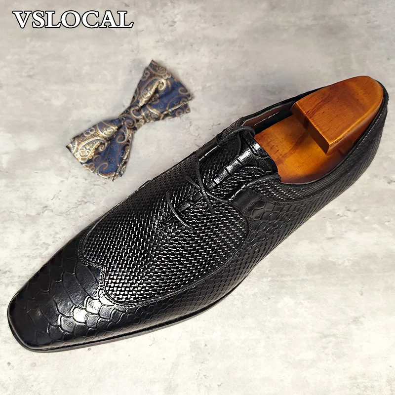 Luxury Men's Shoes Black Lace Up Wingtip Formal Derby Mens Dress Shoes Business Office Wedding Genuine Leather Shoes Men 2