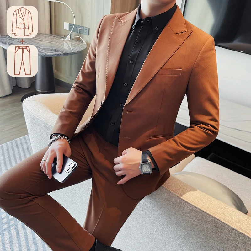 

Men's Suit Set, Groom Wedding Suit, Business Casual Solid Color Formal Suit, Social Party Swallowtail, Slim Men's Jacket 2024