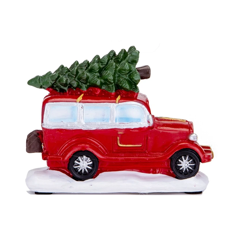 

Resin Car Animated Xmas Red Car Christmas Craft Model Table Figurine Home Decor