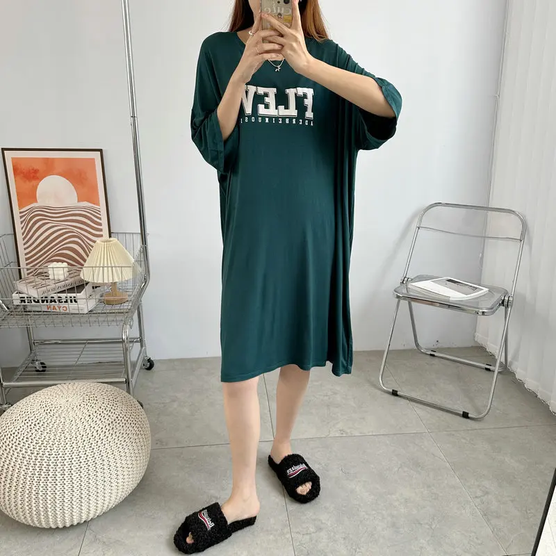 Baumwolle frauen Nachthemden Neue Brief Gedruckt Lose Frauen Kleider Kurzarm Nachtwäsche Nacht Kleid Weibliche Schlaf Shirts – Detail 12