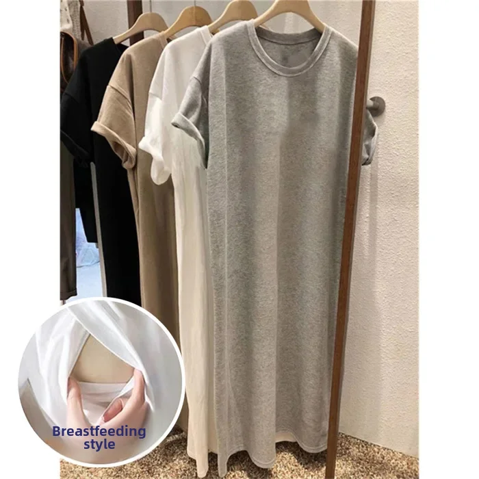 thumbnail image 1 of Vestido de maternidad para lactancia, ropa de verano, camiseta para amamantar, falda, prendas de vestir exteriores para alimentación posparto, vestido de manga corta para alimentación de bebé, 1 of 3