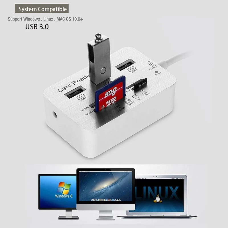 Usb 3.0 Hub Card Reader Combo Micro sd tf Memory Card Reader Disco Usb Mouse Adapter Telefone Tablet de Carregamento Estender Dock em 1 - Imagem 5