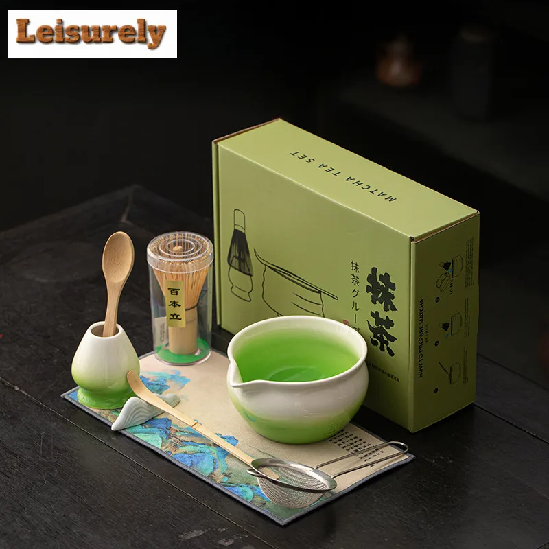 Gradient Ramp Matcha Large Set Of Tea Whisks Standing Bowls Filter Spoons Tea Ceremony Porcelain Tea Set Supplies Collection