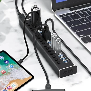 7/10/13/16 Ports Powered USB Hub Aluminum USB 3.0 Data Hub Expander with Individual On/Off Switches for Laptop MacBook Splitter 2
