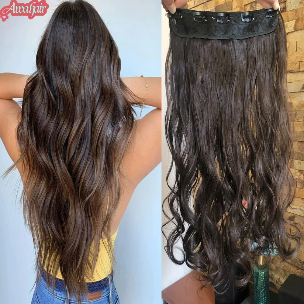 

Awahair Synthetic Long Wavy Hairstyles 5 Clip In Hair Extension 24Inch Heat Resistant Hairpieces Straight Brown Black