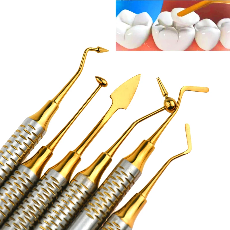 6PCS Dental Composite Resin Filling Set Spatula Thick Handle Titanium Plated Head Tool Filler Dentistry Instrument Materials Best Sellers In Beauty & Health
