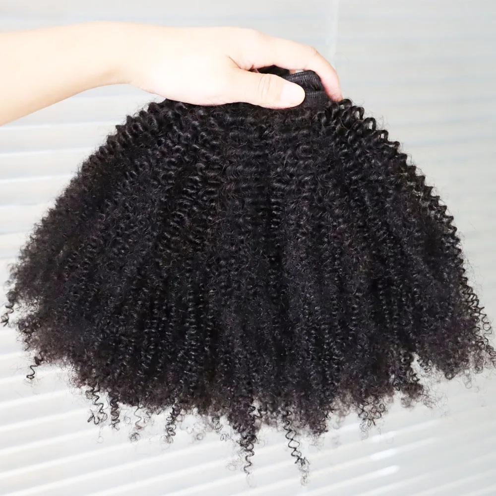 4C Weft Virgin Remy Human Hair Bundles 4C Smallest Tight Curly Weave Weft Mongolian Curly Hair Weaving for Black Women 3