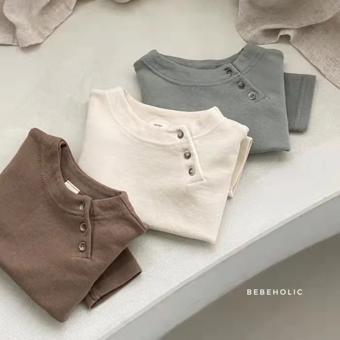 

Kid Base Shirt South Korea Imported Newborn Baby Simple Casual Long-sleeved T-shirt Baby Spring Open Button Base Shirt