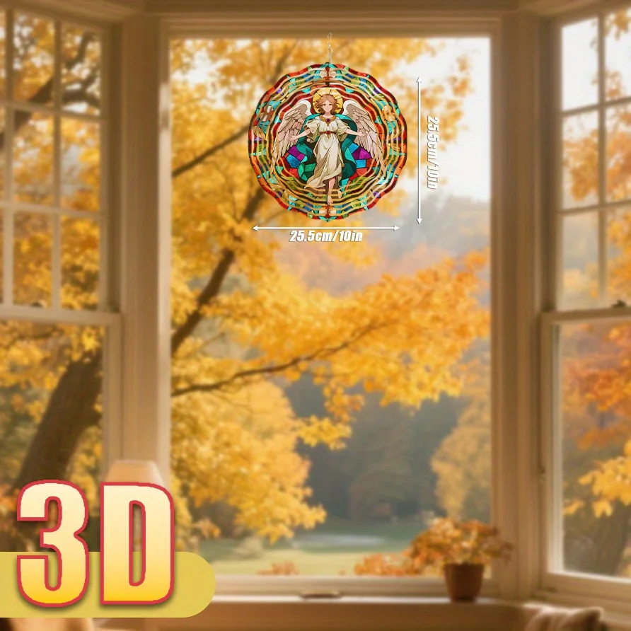화려한 유리 천사 금속 풍경 종, 25.5cm 3D DIY 360도 회전 °   야외 정원 장식