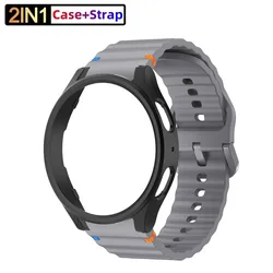 Premium Silicone Watch Strap with Protective Case and Screen Protector - Universal Fit for Samsung Galaxy Watches (Black grey)
