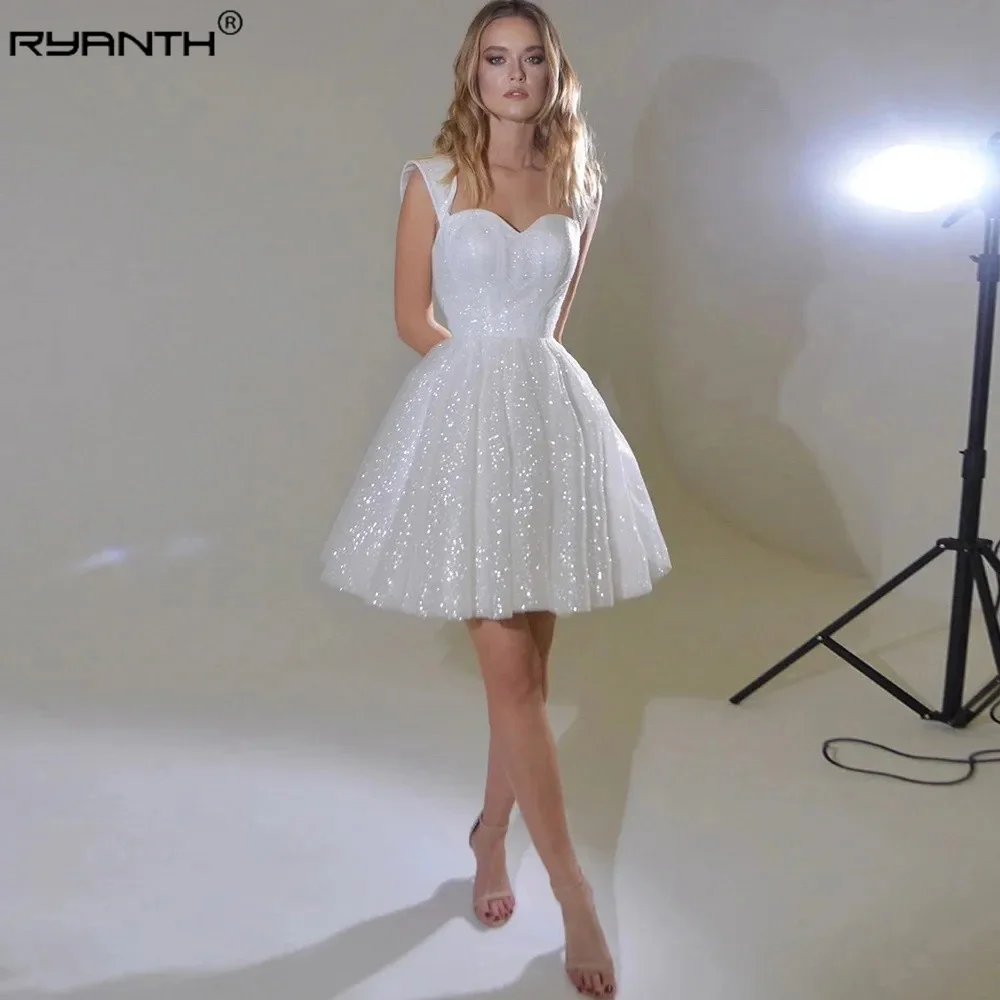 

Ryanth Shiny Ivory Homecoming Dress Autumn New Party Dress A-Line Temperament Short Skirt Open Back Slim Ballet Birthday Dress