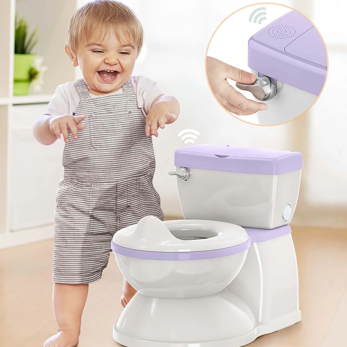 Real Feel Potty in Baby Size, Toddler Potty Training Toilet, Lifelike Flushing Sound with Wet Wipes Storage 3