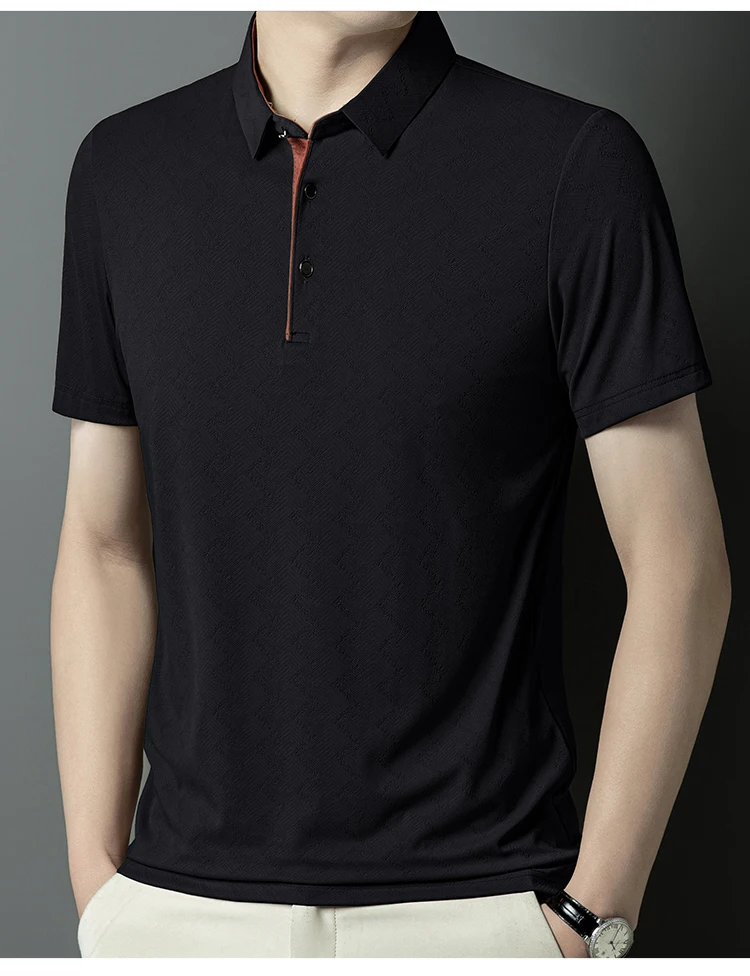 polo shirt men high quality summer new Ice silk Men's Short-sleeved polo shirt stripes business casual mens polo shirt 6XL 6748 18 Sa5fe31cc0f9f48bfa1d61131f3744995u