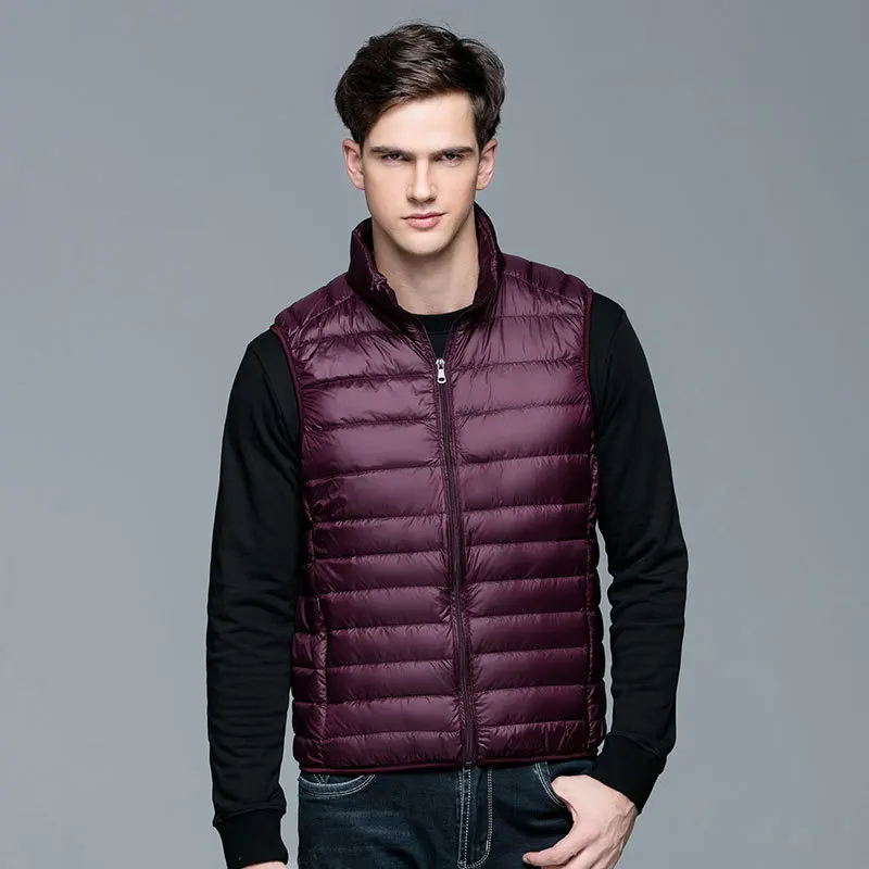 Spring winter Man Duck Down Vest Ultra Light Jacket Men Fashion Sleeveless Outerwear Coat Autumn Winter  90% White