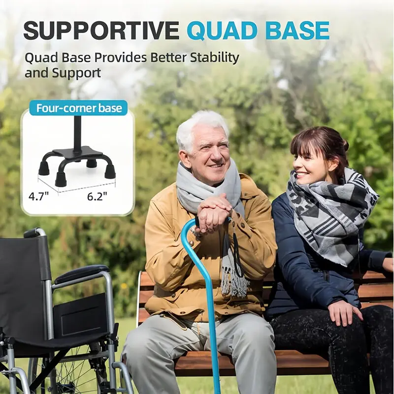 Adjustable Quad Cane Walking Stick for Seniors Adults Aluminum Walking Cane with 4-Pronged Base for Extra Balance & Stability 4