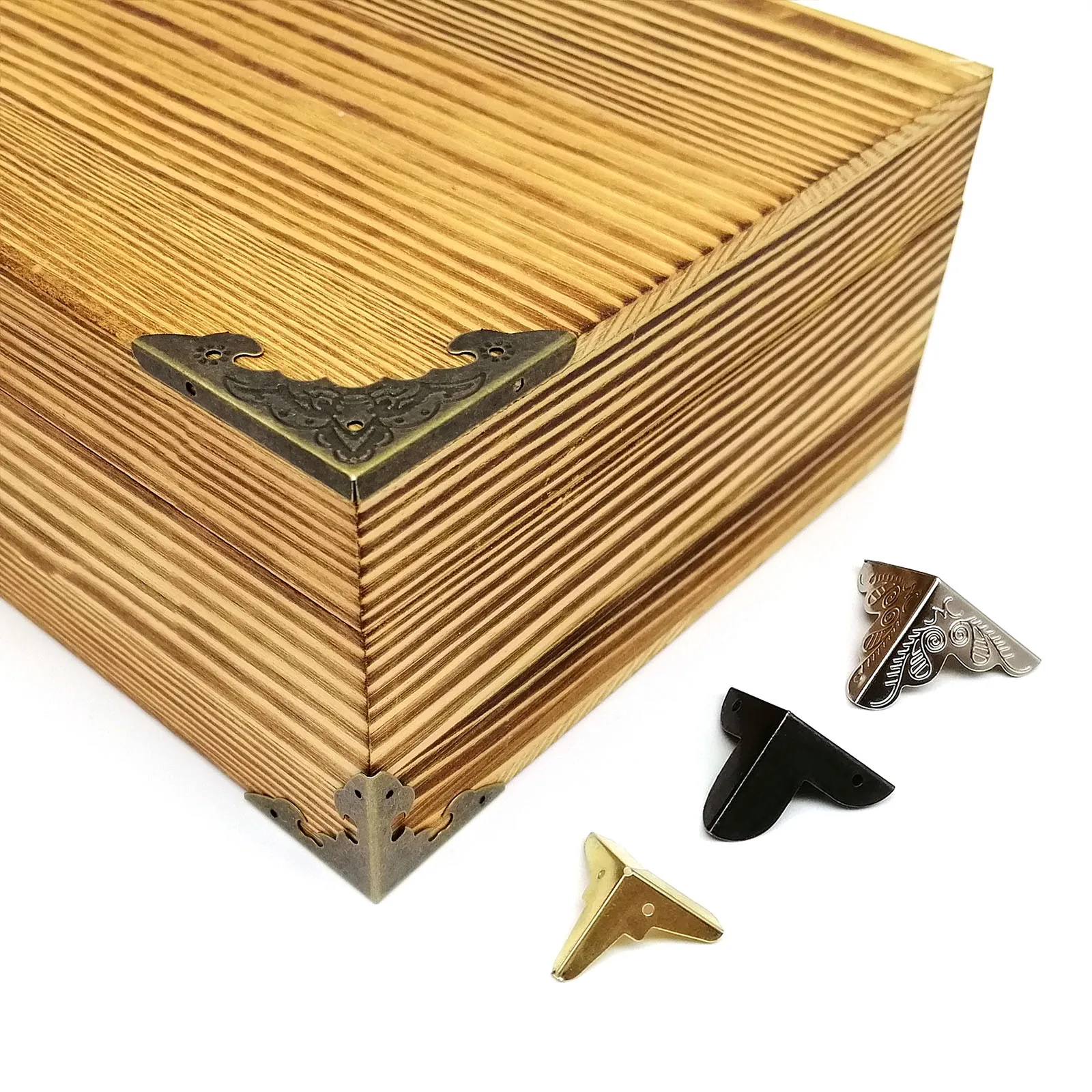12pcs Decorative Jewelry Chest Wine Gift Box Wooden Case Suitcase Antique Brass Gold Furniture Corner Protector Cover with Nails