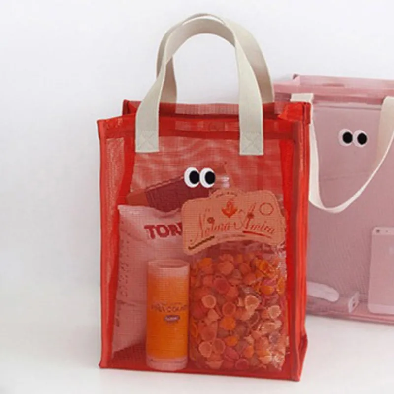 메쉬 비치 토트백, 귀여운 대용량, 캐쥬얼 핸드백, 방수, 여성 여름 가방, 휴대용 컬러풀, 카와이 수영 가방