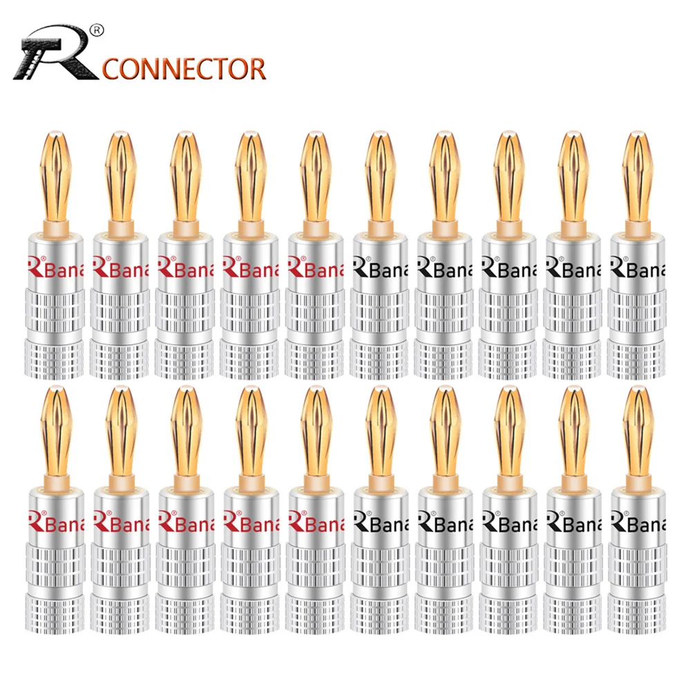 Conector Banana com Bloqueio de Parafuso Plugues Banana Jack de Áudio Plugues Preto e Vermelho Banhado a Ouro 24k mm 20 Unidades 10 Pares