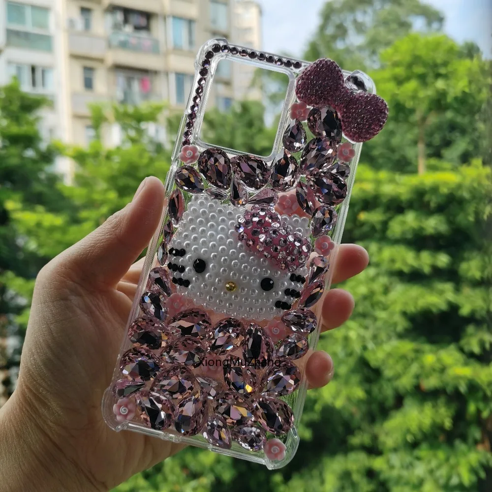 Niedliche rosa Schleifen-Hello-Kitty-Handyhülle für Motorola Moto G57 G67 Power G64 G62 G60 G54 G53 G34 G32 G15 G14 G13 G85 G84 G82 G72
