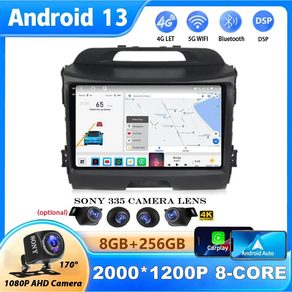 

QLED Android 13 DSP Car Radio Multimidia Video Player Navigation GPS For KIA Sportage 3 2010-2016 Head Unit Carplay 2Din 5G WIFI