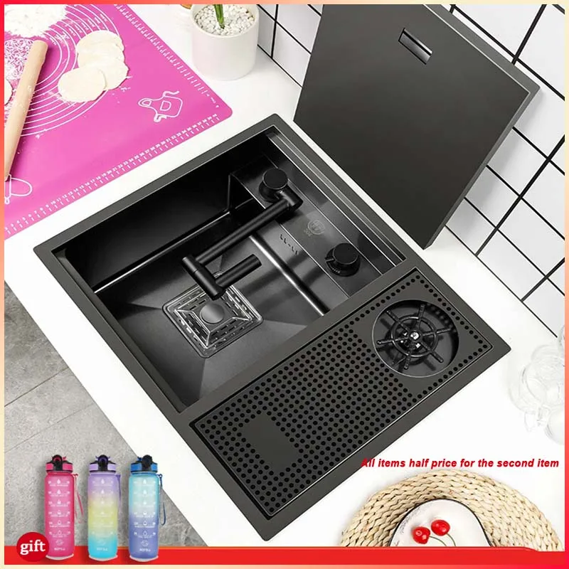 

Hidden cup washer sink nano stainless steel vegetable washing basin bar counter island invisible with cover plate