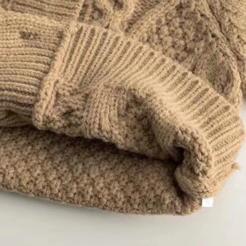 어린이 가디건 스웨터, 2023 용수철 가을 니트 스웨터, 두꺼운 단색  코트, 남아 여아 겨울