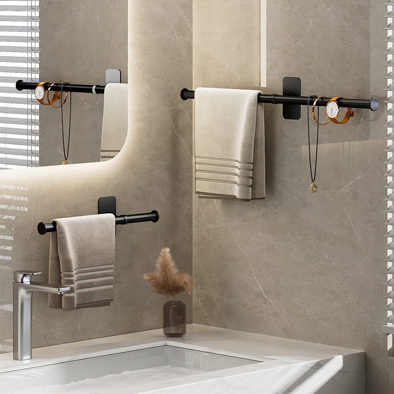 Towel Rack Towel Hanger Bath Holder Wall Hanging Black Bar White Rod Bathroom Shelf Kitchen Storage Rack